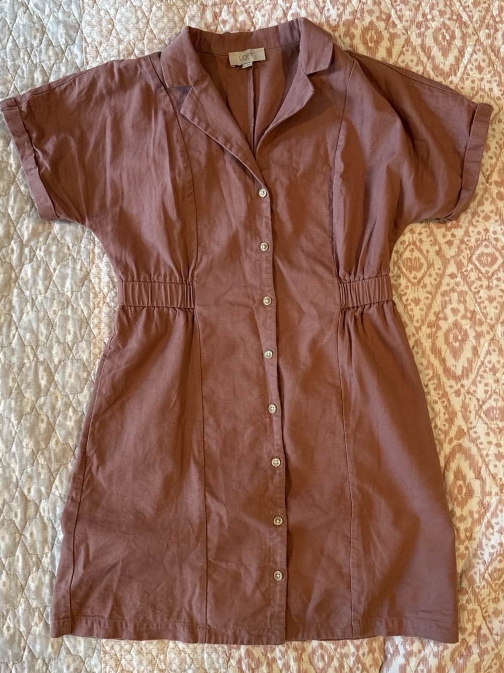 Loft Button-Front Shirt Dress in Dusty Mauve